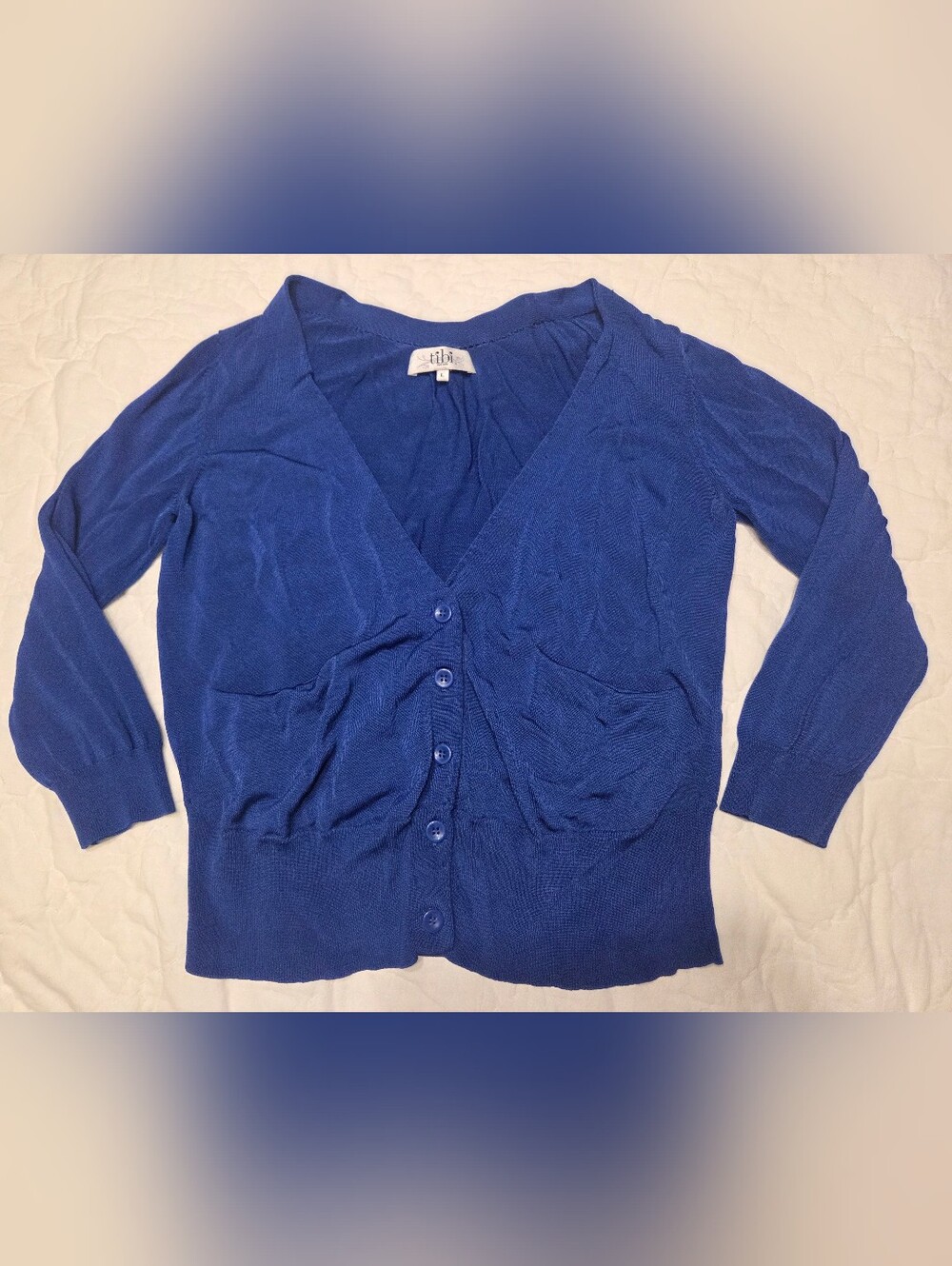Vintage Tibi New York Royal Blue V-Neck Button-Front Cardigan Sweater - Large